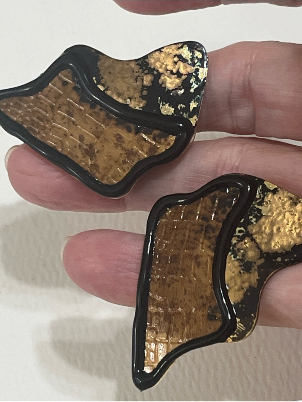 Monsoon Black and Gold Leaf Abstract Drop Earrings Don Lin